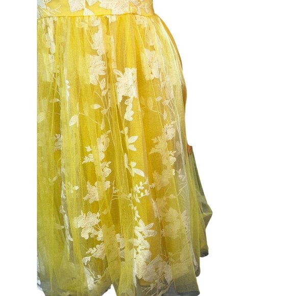 maniju Womens Sleeveless Floral Embroidered Dress Tulle Yellow Small Fairy Cotta - Picture 8 of 9